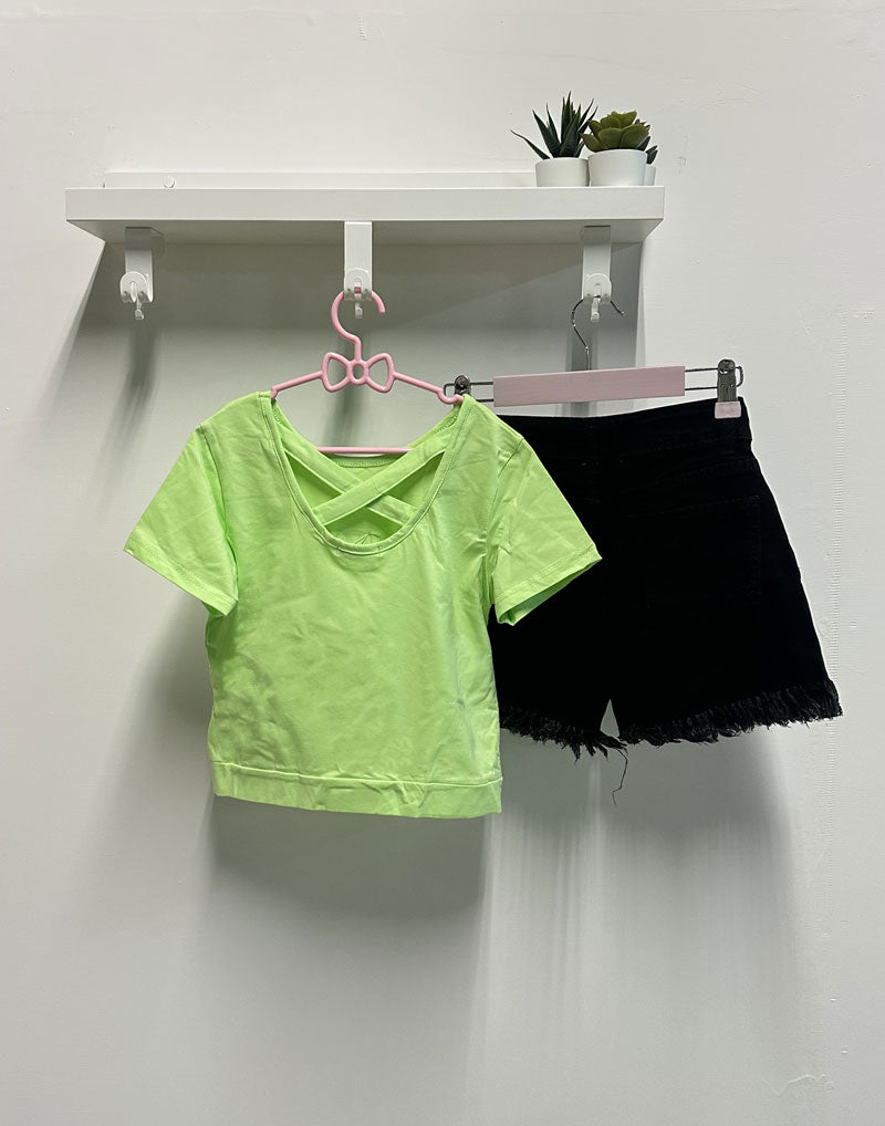 Completo Bambina H shorts denim verde