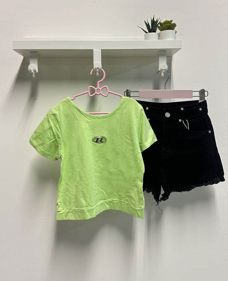 Completo Bambina H shorts denim verde