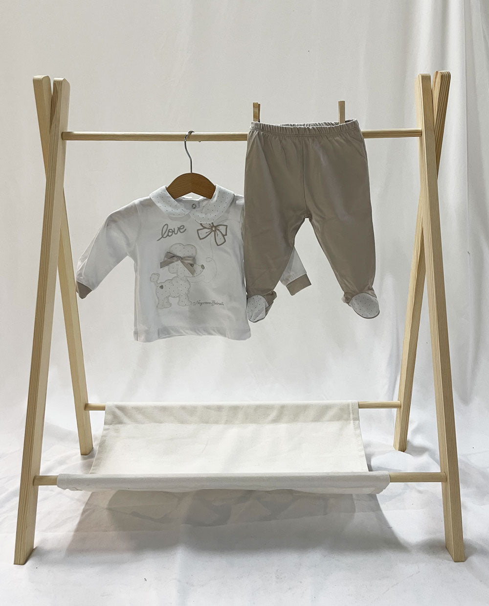 White and beige Dog baby girl outfit