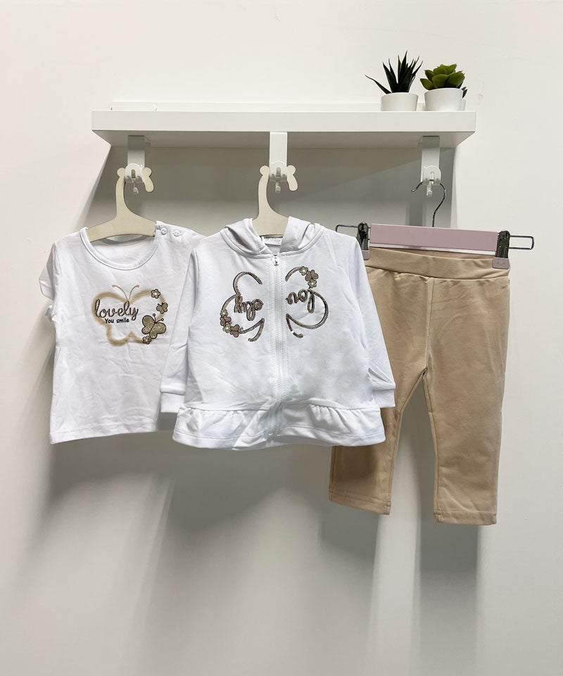 Completo Neonata Farfalla beige tre pezzi