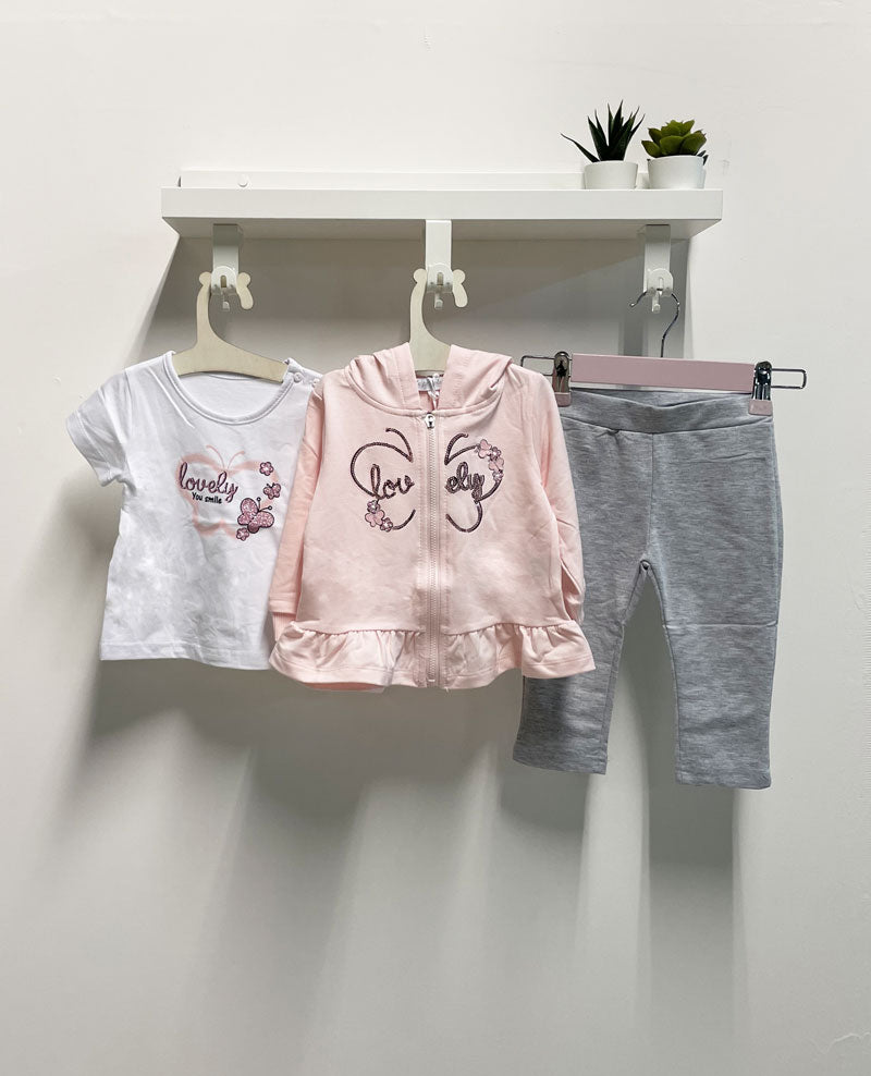 Completo Neonata Farfalla rosa tre pezzi