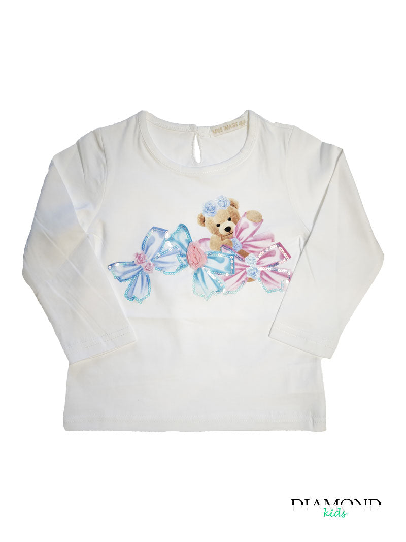 T-shirt Neonata bear fiocchi  bianca