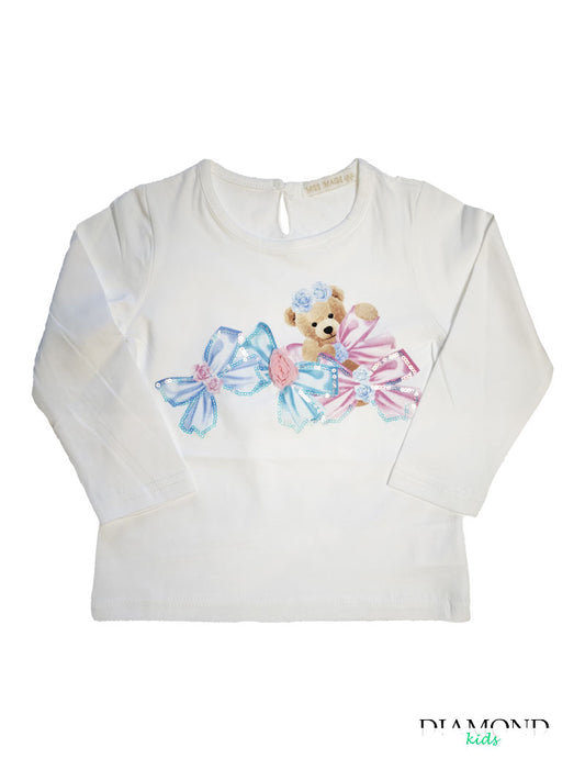 T-shirt Neonata bear fiocchi  bianca