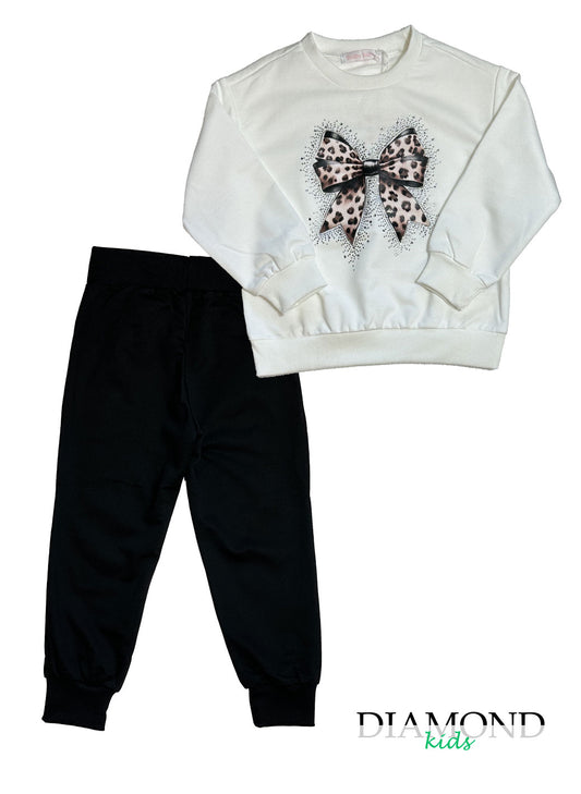 Completo Bambina Fiocco animalier bianco nero