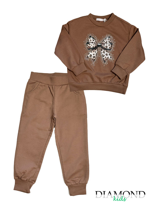 Completo Bambina Fiocco animalier marrone