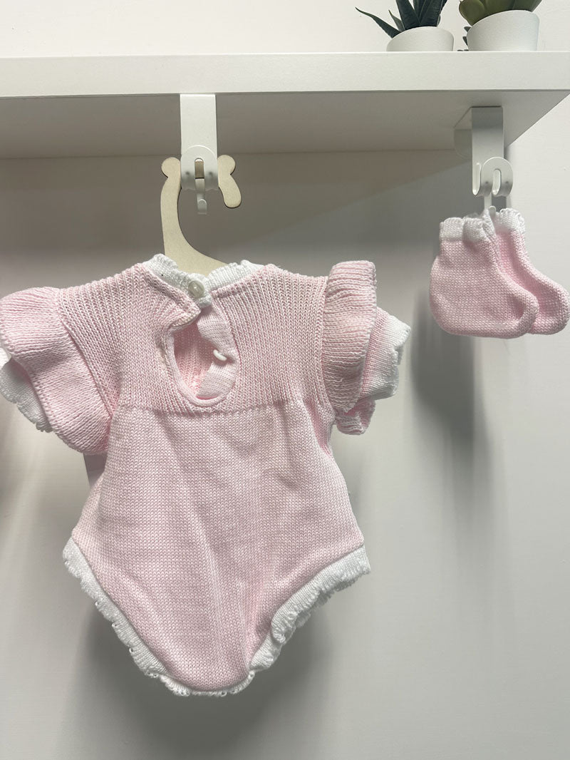 Completo neonato Pagliaccetto fiocco rosa e bianco