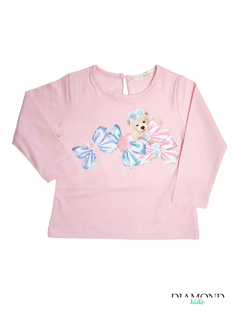 T-shirt Neonata bear fiocchi rosa