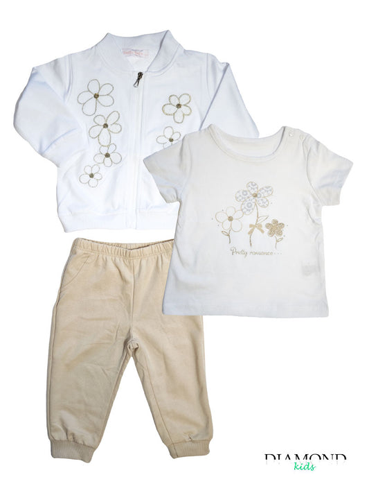Completo Neonata Margherite bianco beige