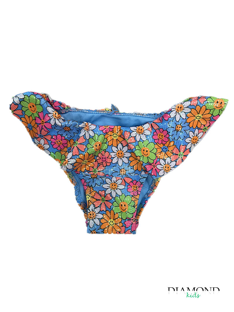 Costume Neonata fiori smile celeste