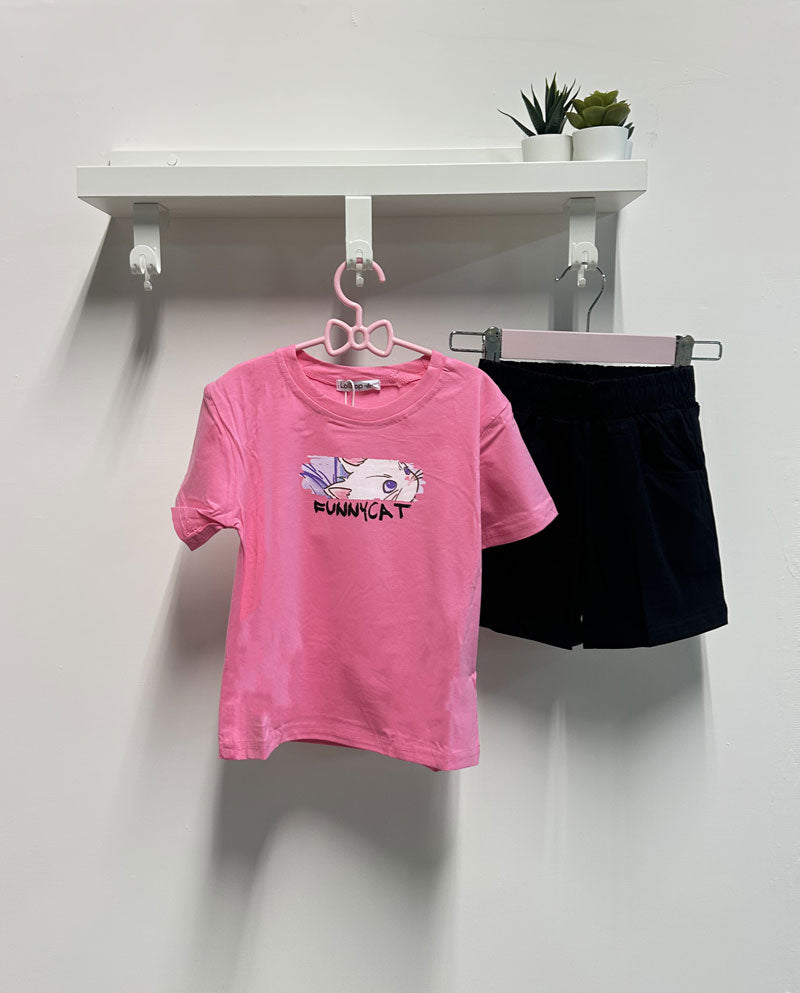 Completo Bambina Funnycat fucsia