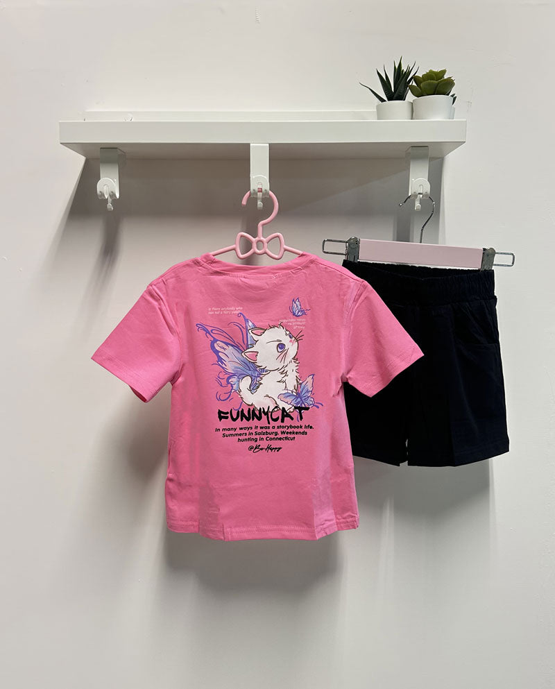 Completo Bambina Funnycat fucsia