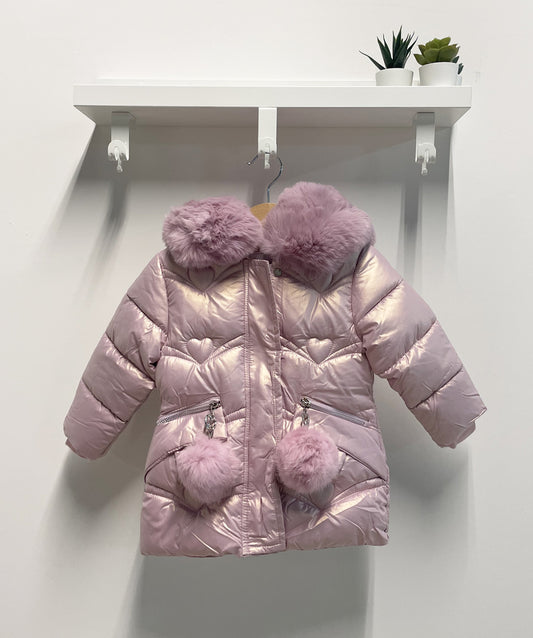 Baby Girl Jacket Pink Pom Pom Hearts