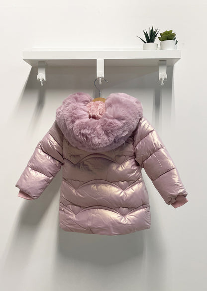 Baby Girl Jacket Pink Pom Pom Hearts