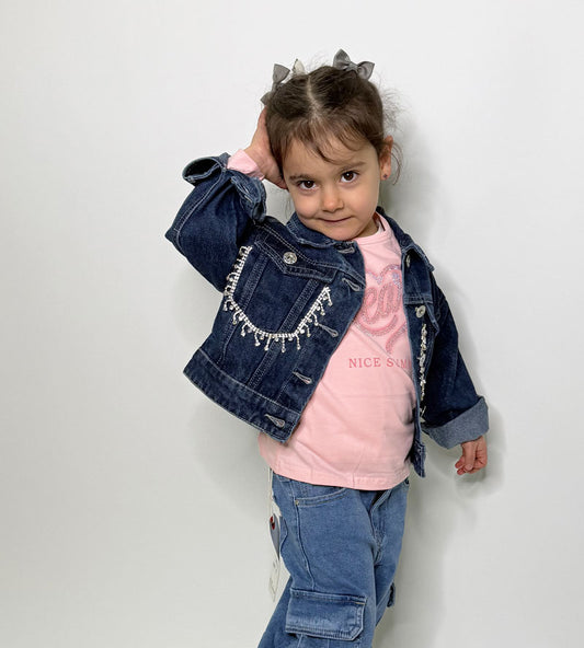 Giubbino Bambina Denim blu strass