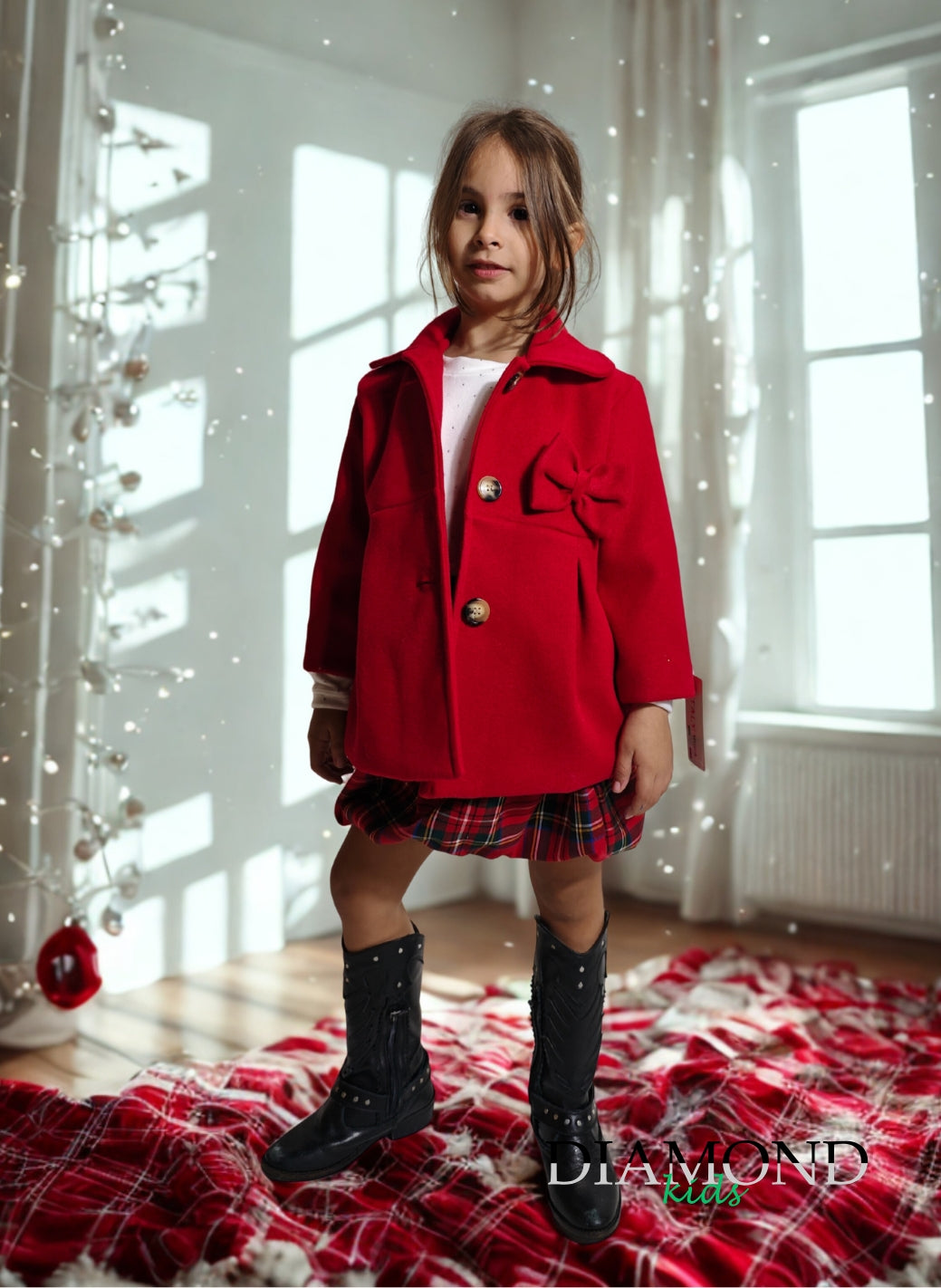 Cappotto Neonata Fiocco rosso panno