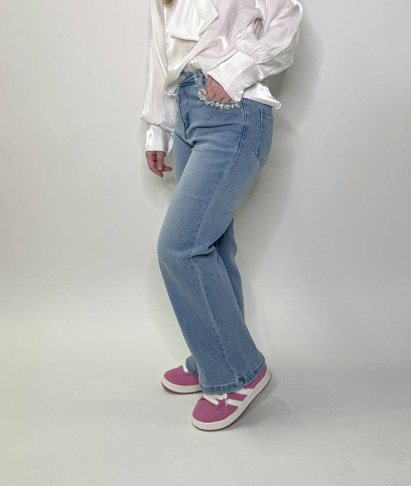 Jeans Bambina Strass blu chiaro cotone