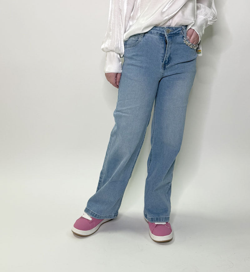 Jeans Bambina Strass blu chiaro cotone