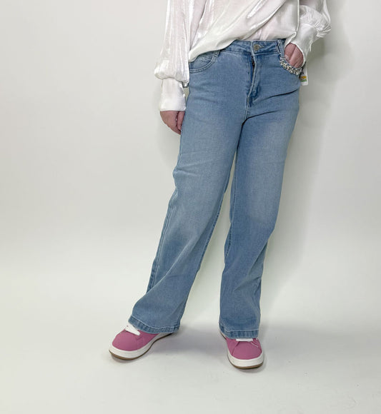 Jeans Bambina Strass blu chiaro cotone
