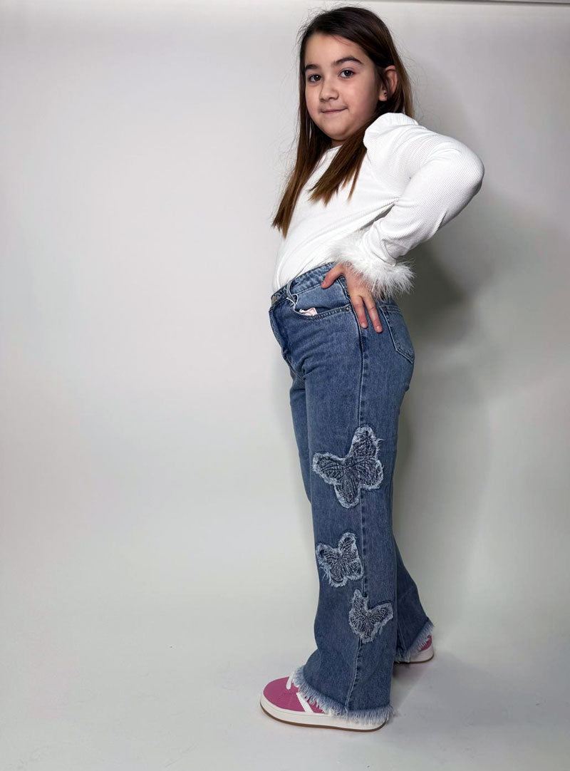 Jeans Bambina Butterfly blu medio cotone