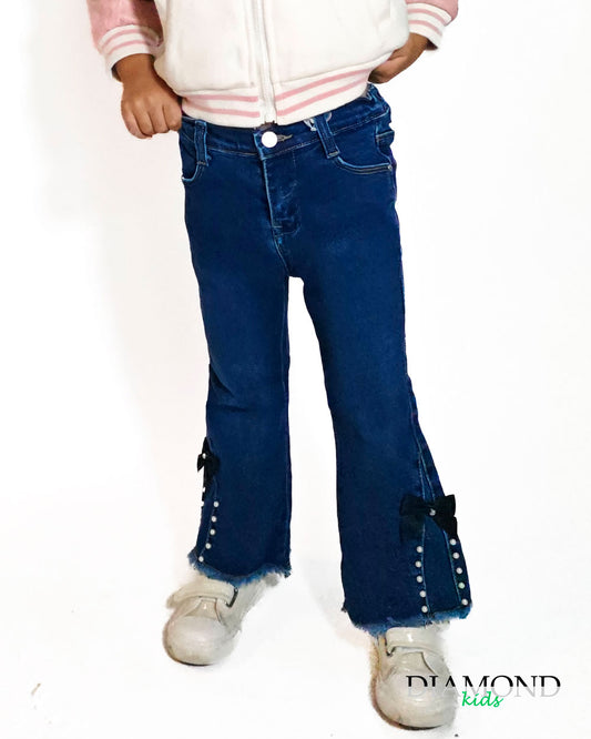 Jeans Neonata Perline e Fiocchi Denim Blu