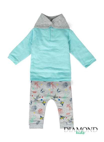 Completo Neonato Looney Tunes verde acqua