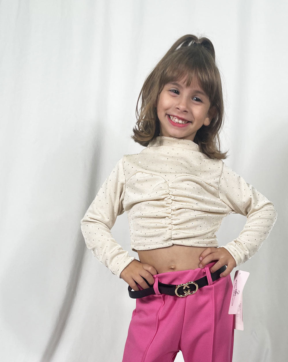 Sparkling beige baby girl t-shirt
