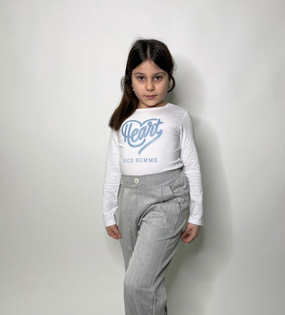 T-shirt Bambina Heart bianca e azzurra