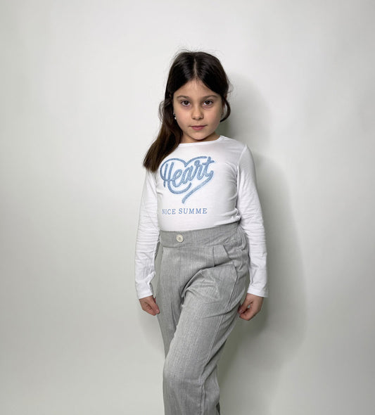T-shirt Bambina Heart bianca e azzurra