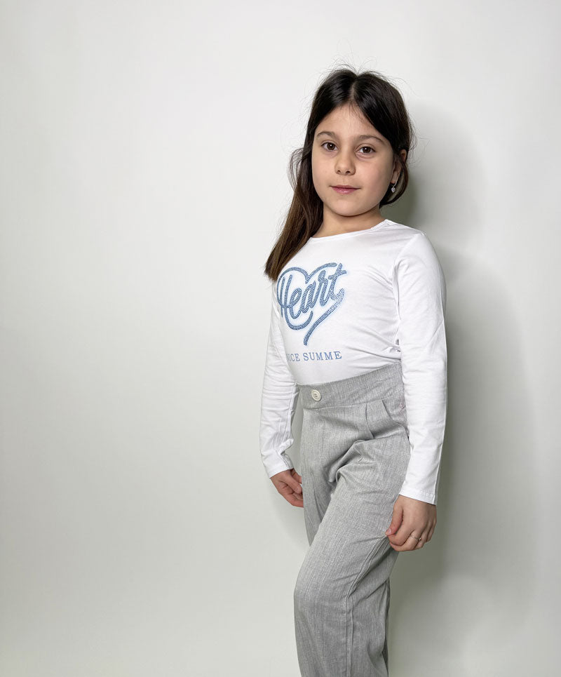 T-shirt Bambina Heart bianca e azzurra