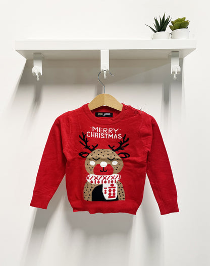 Maglia Neonato Merry Christmas renna rossa
