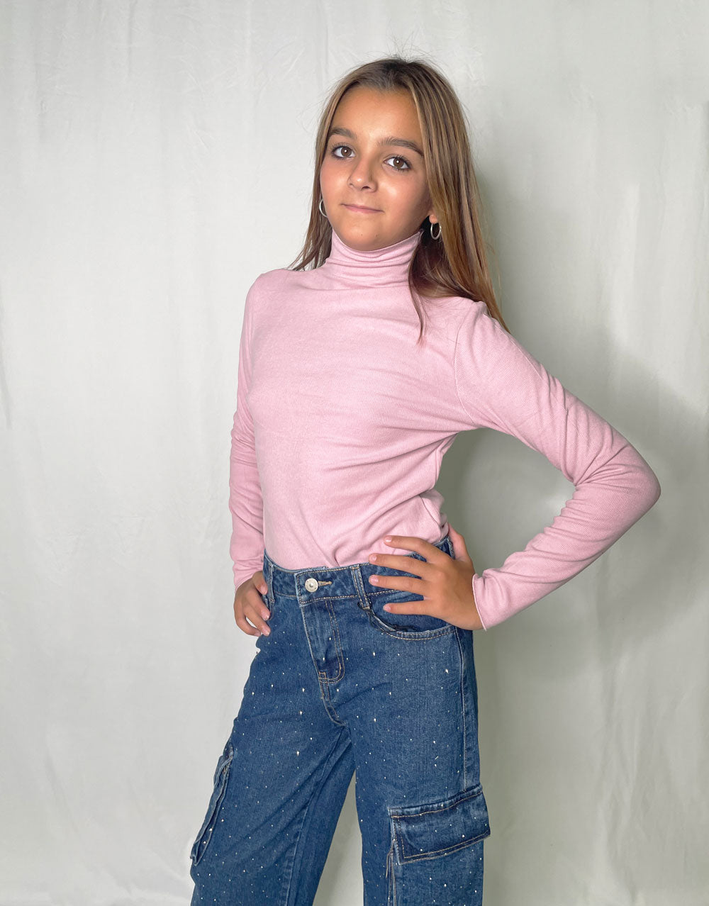 Maglia Bambina Collo alto a costine