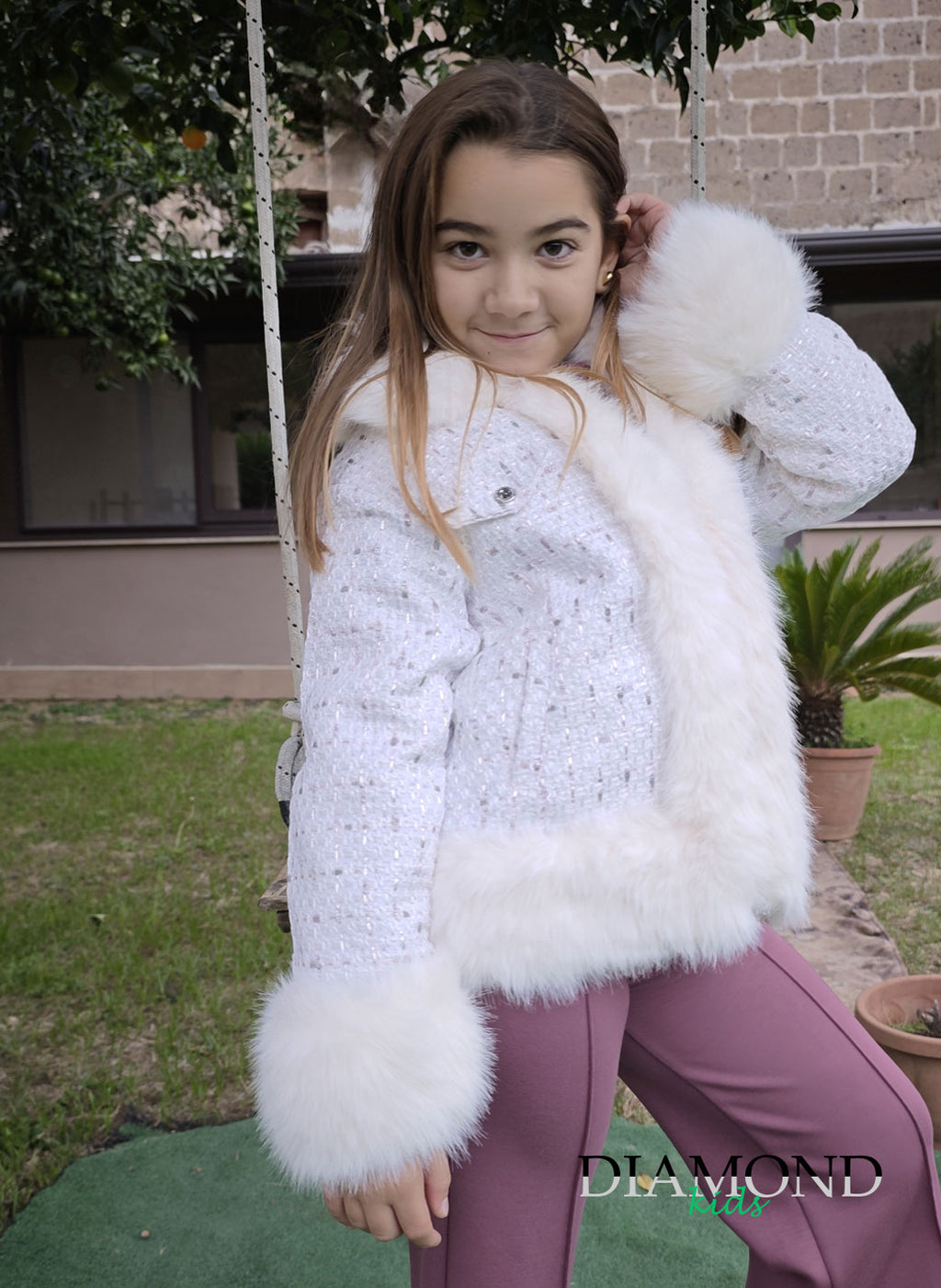 Ecopelliccia Bambina Melange bianca