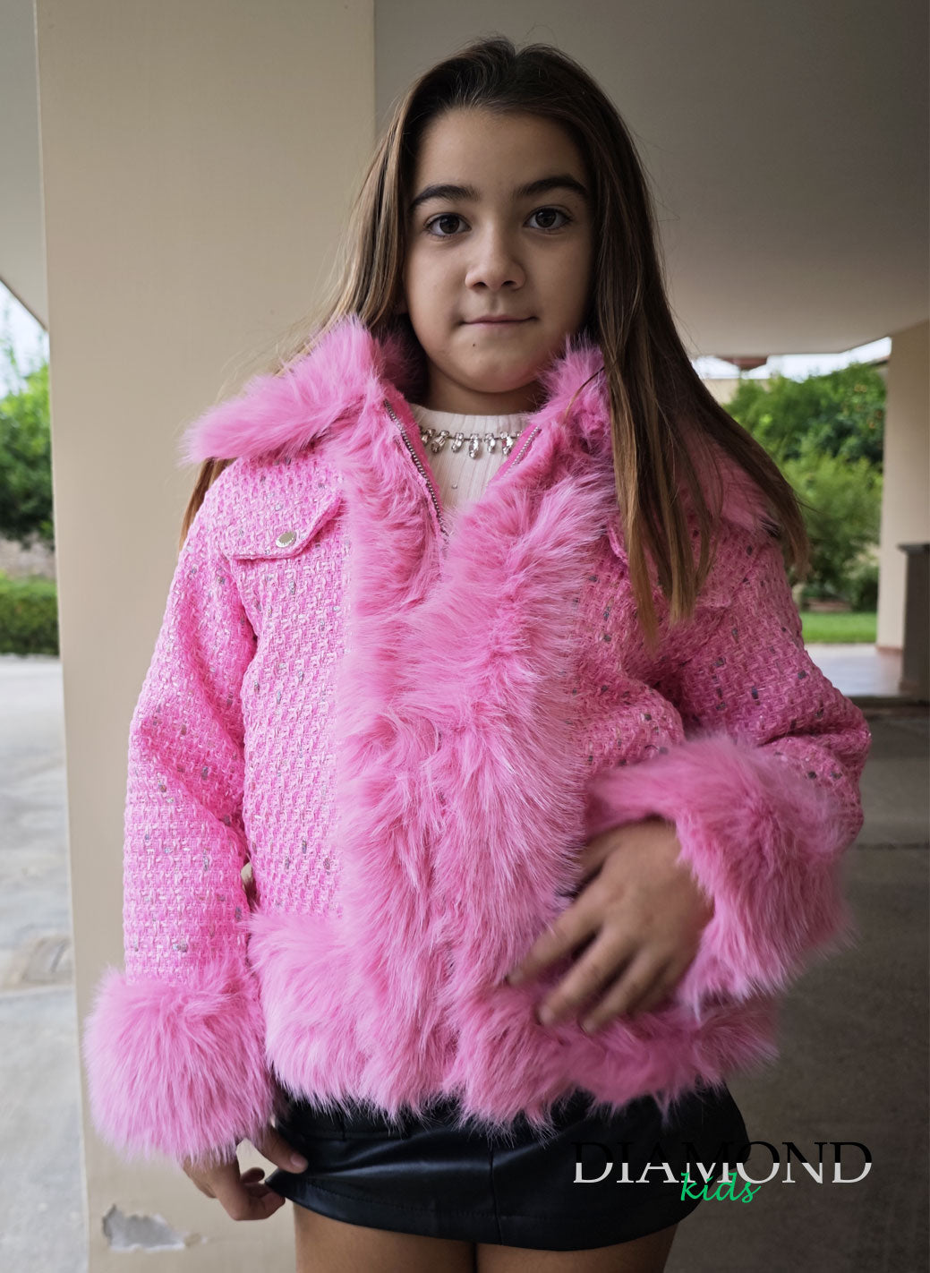 Ecopelliccia Bambina Melange fucsia