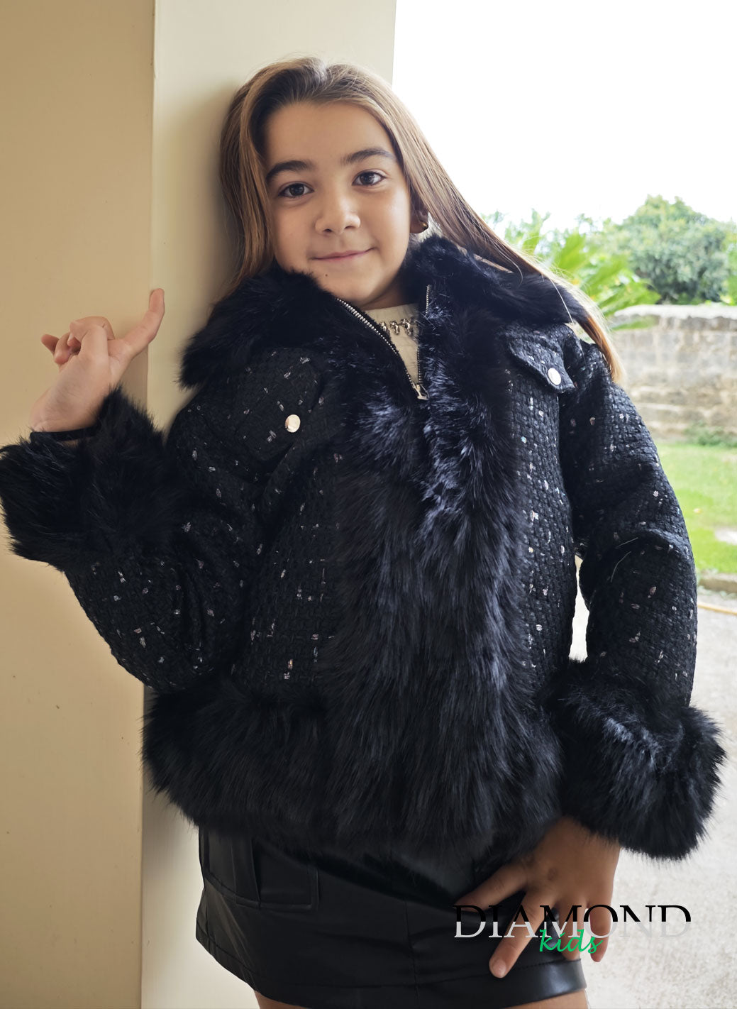 Ecopelliccia Bambina Melange nera