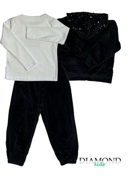 Completo Bambina Strass ciniglia nero