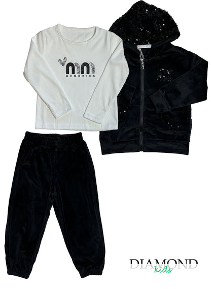 Completo Bambina Strass ciniglia nero