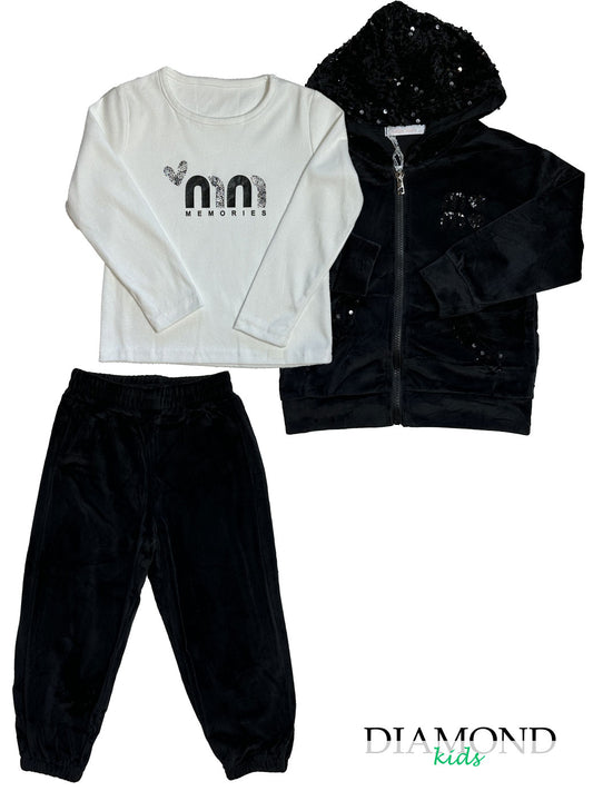 Completo Bambina Strass ciniglia nero