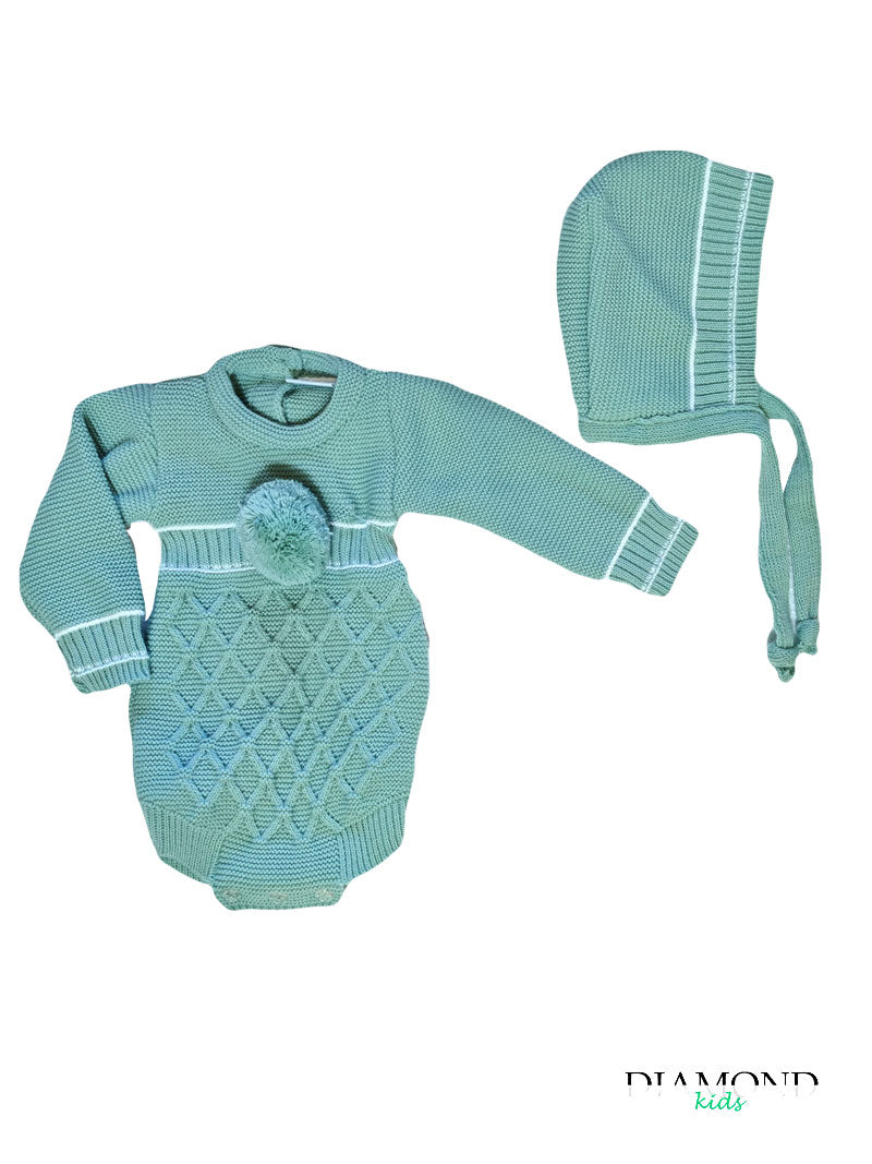Completo Neonato MyBabyChic Ponpon verde