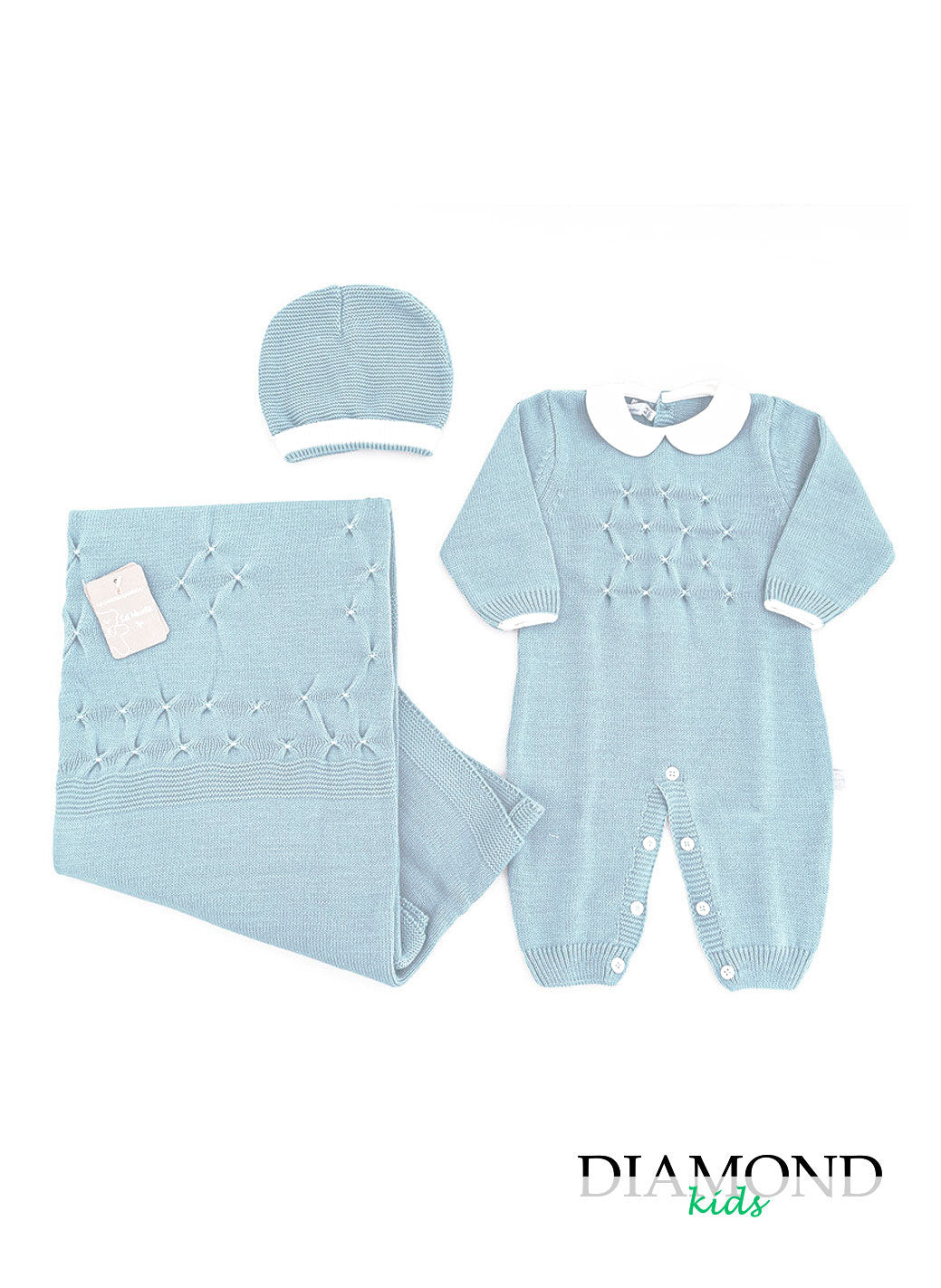 Set corredino prima nascita Nazareno 3 pezzi cielo