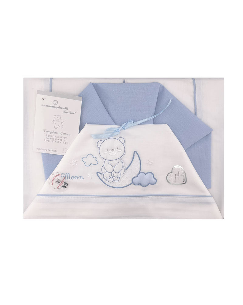Set lenzuola lettino Moon azzurro