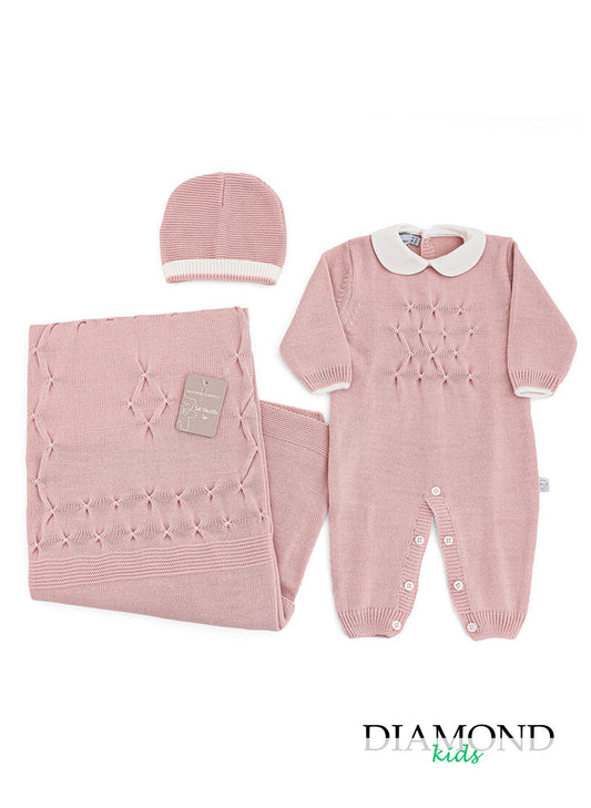 Set corredino prima nascita Nazareno 3 pezzi rosa