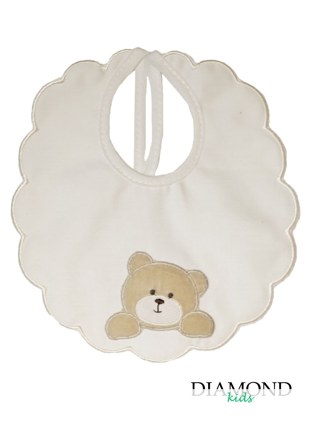 Bavetta Neonato Orso bianca e beige