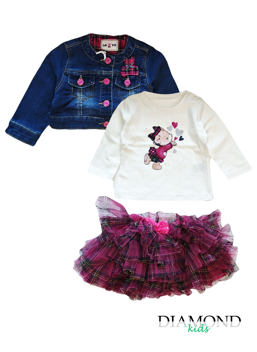 Completo Neonata Scozzese fucsia