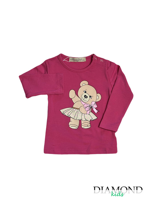 T-shirt Neonata Mini Orso fucsia