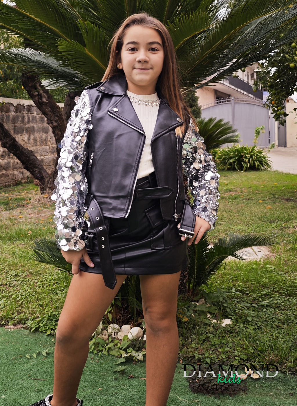 Chiodo Bambina Paillettes nero argento