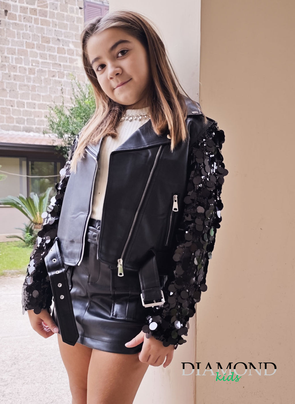 Chiodo Bambina Paillettes nero