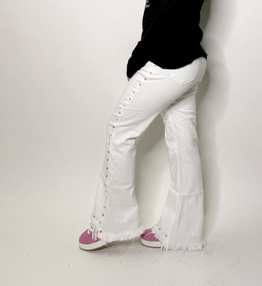 Pantalone Bambina Strass perlina bianco