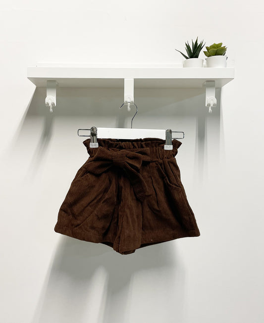 Brown Ribbed Shorts for Girls with Belt