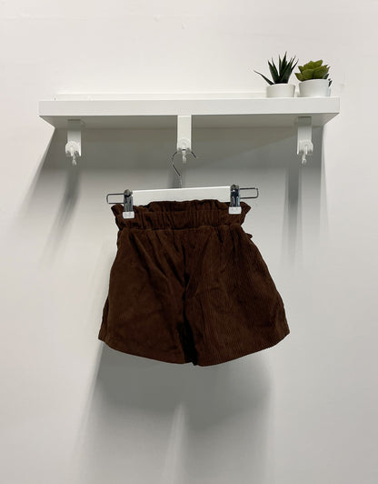 Brown Ribbed Shorts for Girls with Belt