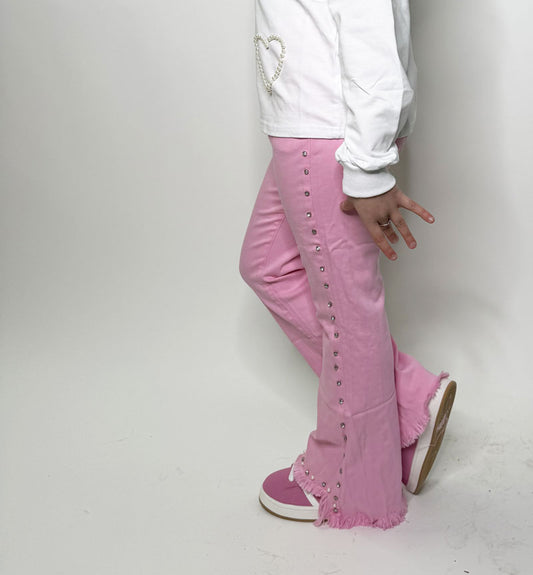 Pantalone Bambina Strass perlina rosa